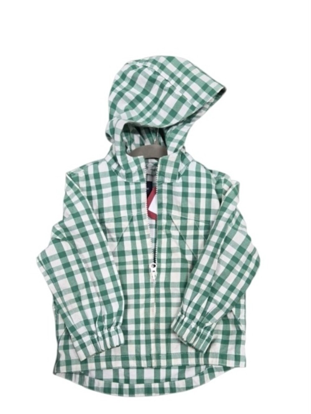 Baby GAP Size 18-24M Green and White Gingham Hooded Zip Jacket